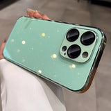 A mint green glitter phone case with a clear bumper and camera lens protector.