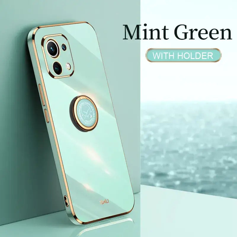 The mint green iphone case with a gold ring