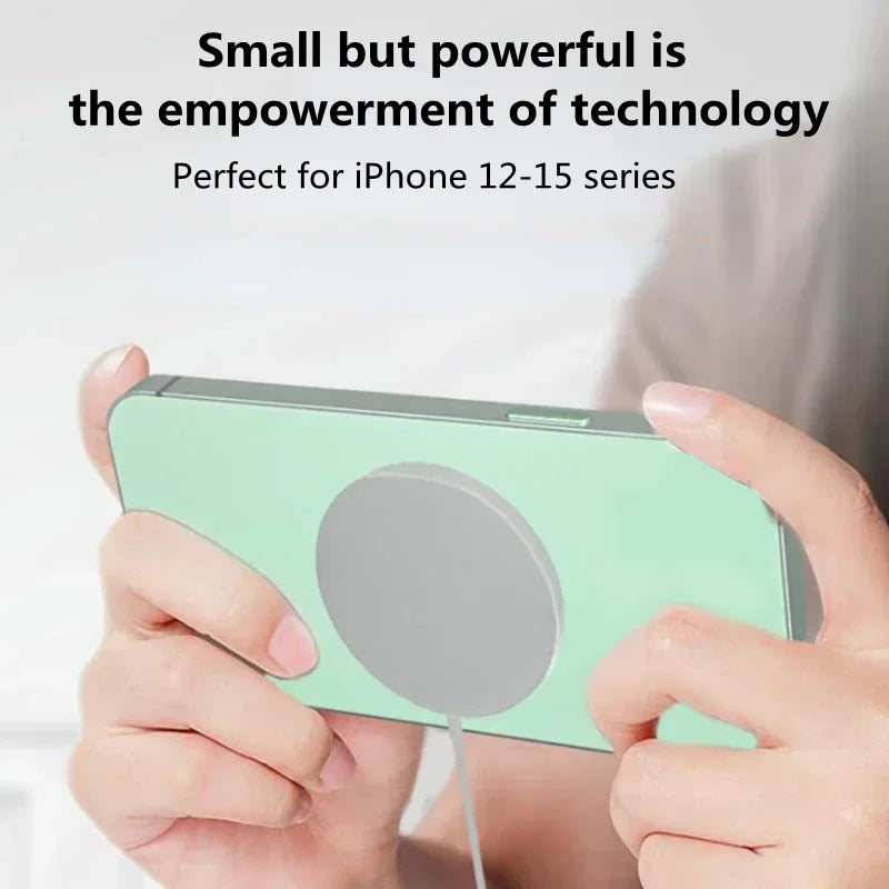 Mint green phone case with a circular magnetic attachment for iPhone 12-15 series.