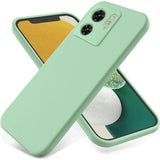 Mint green silicone phone case for a dual-camera smartphone.