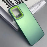 Mint green smartphone case with a neon yellow camera cutout and ’BOUT’ text.