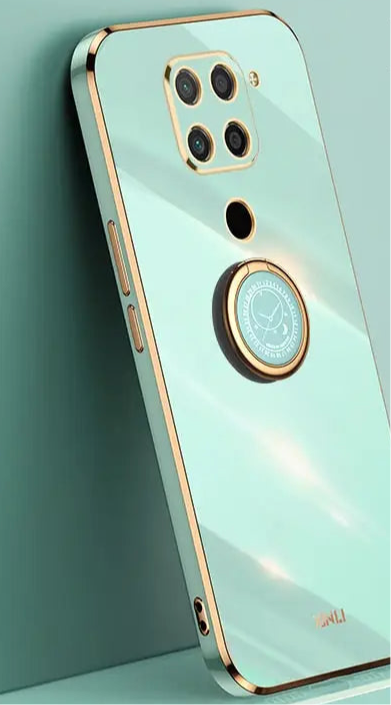 Mint green smartphone with multiple camera lenses and a fingerprint sensor.