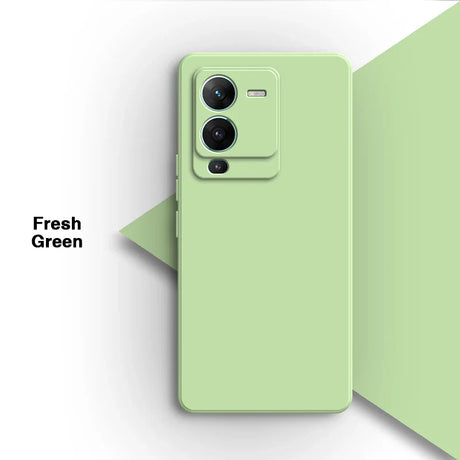 Mint green smartphone with a prominent square camera module.