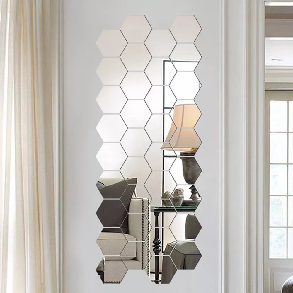 a mirror with a hexagon pattern on it