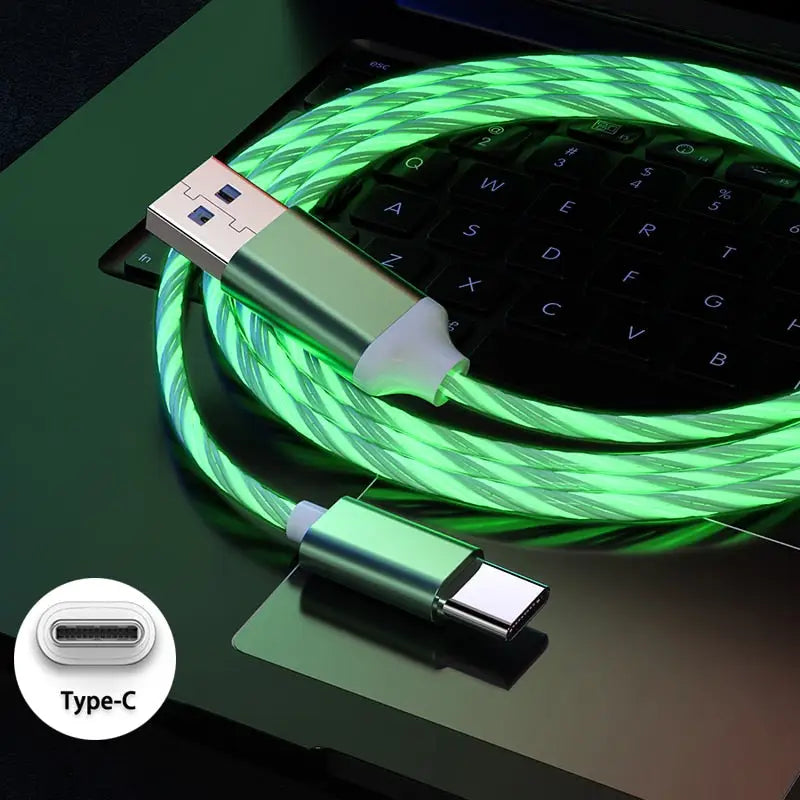 a usb cable with a green glow on it