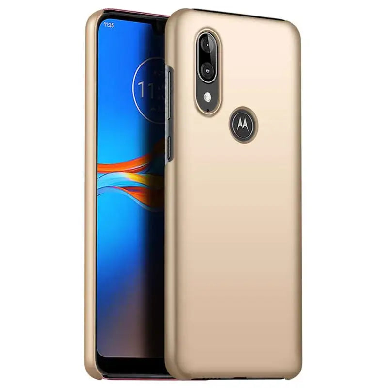 the back of a moto g7 with a gold case
