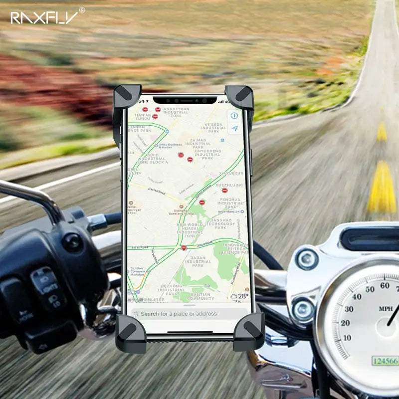 a motorcycle with a gps device on the handle