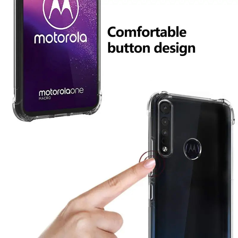 motorola motoo phone with a finger pressing on the button