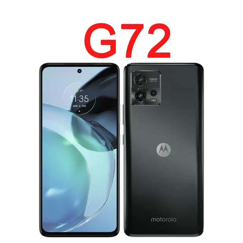 the motorola g72 smartphone is shown with the logo
