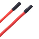 two red and black plastic handles for a large, round handle