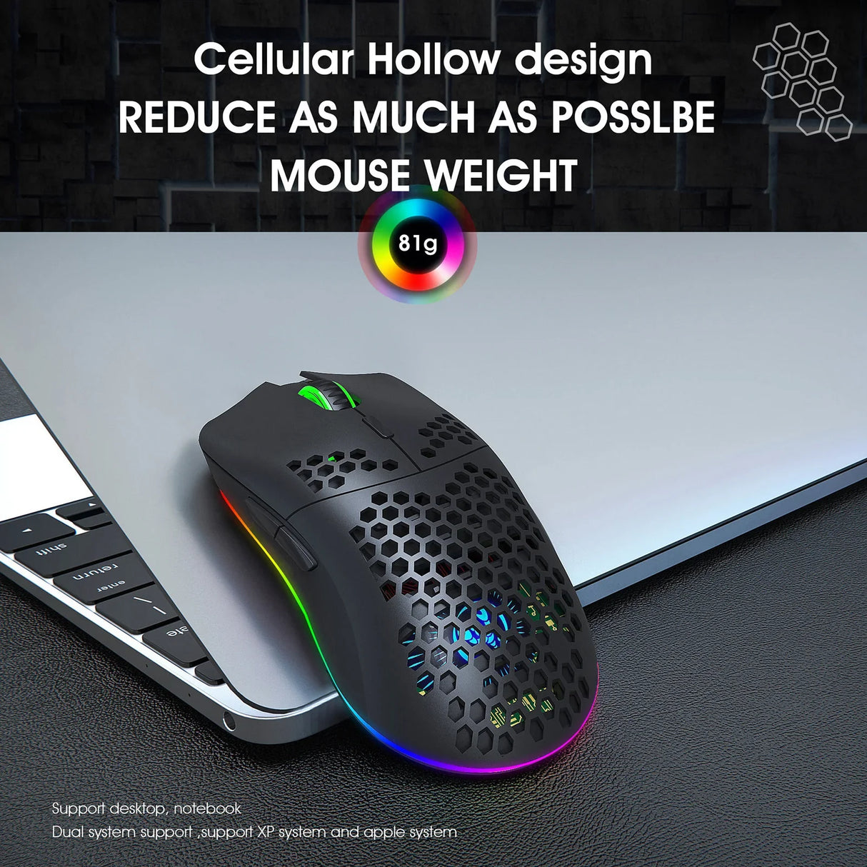 T66 RGB Wireless 2.4G Gaming Mouse - Rechargeable Ergonomic Mouse For Laptop & PC Computer Gamer