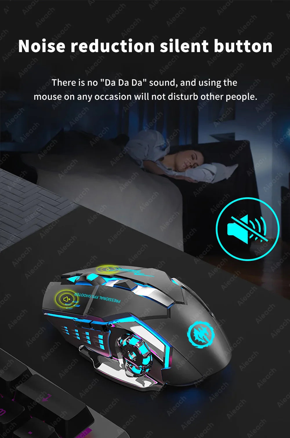 Wireless Bluetooth 2.4GHz Gaming Mouse - 2000Dpi Rechargeable Ergonomic Mouse For Laptop & PC Computer Gamer