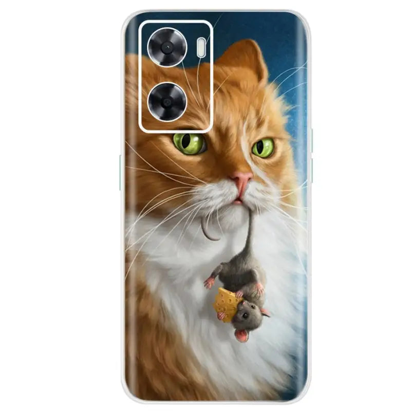a cat eating a mouse phone case