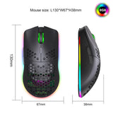Gaming mouse with RGB lighting and a honeycomb shell design.