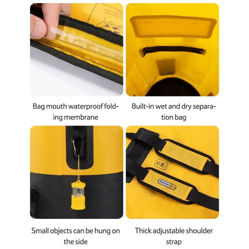 a close up of a yellow suitcase with instructions to use it