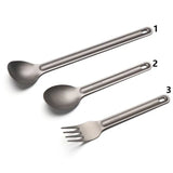 the spoon and fork are shown in three different sizes