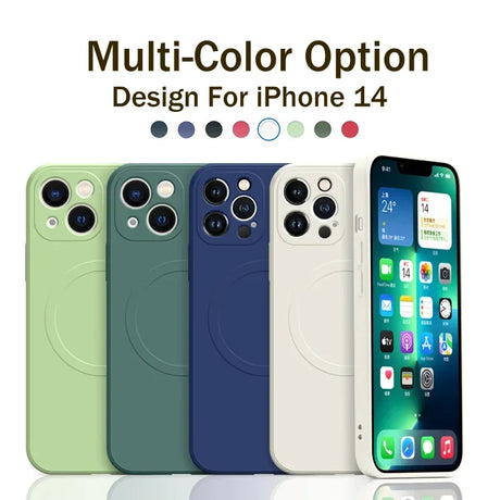 Multi-color iPhone 14 models showcasing different color options and design features.