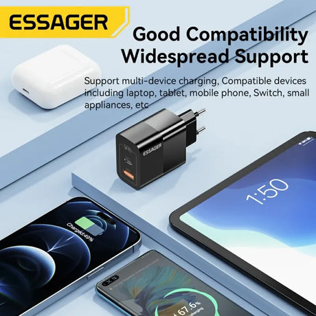 Multi-device charging adapter with widespread compatibility for various electronic devices.