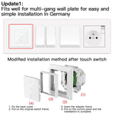 Multi-gang wall plate with touch switch installation guide.