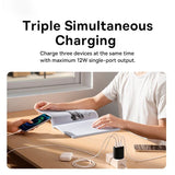 Multi-port charging device capable of charging three devices simultaneously.