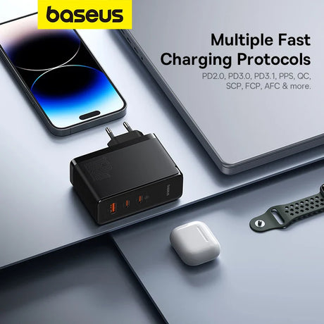 Multi-port fast charging adapter from Baseus with multiple charging protocols supported.