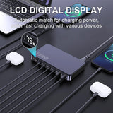 175W 6-Port GaN Ultra-thin Fast Charging Stand with LCD Display - USB A / Type C Power Delivery PD Phone Charger