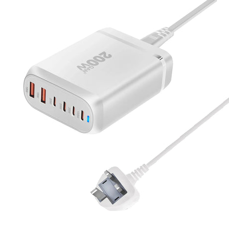 Multi-port USB charging adapter with attached power cord.