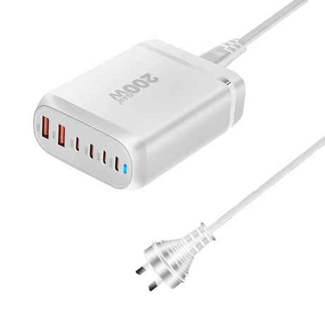 Multi-port USB charging adapter with a power cord.