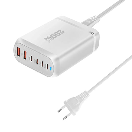 Multi-port USB charging adapter with power cord.