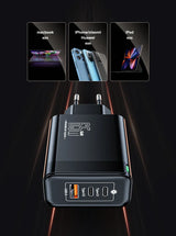 Multi-port USB charger adapter with fast charging capability.