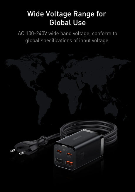 Multi-port USB charger with attached power cord.