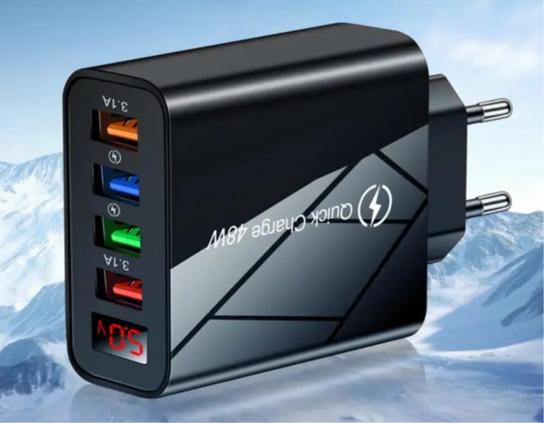 Multi-port USB charger with Quick Charge capability.