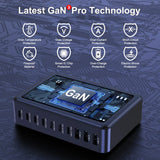 Multi-port USB charging hub featuring GaN Pro technology with various protection features.