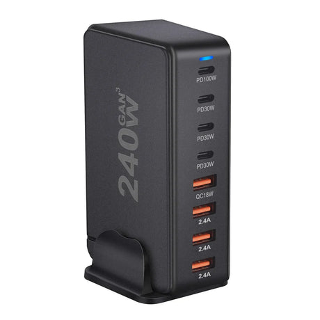 Multi-port USB charging station with 240W power output capability.