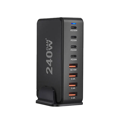 Multi-port USB charging station with 240W power output capability.