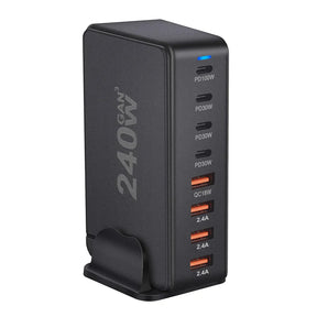 Multi-port USB charging station with 240W power output capability.