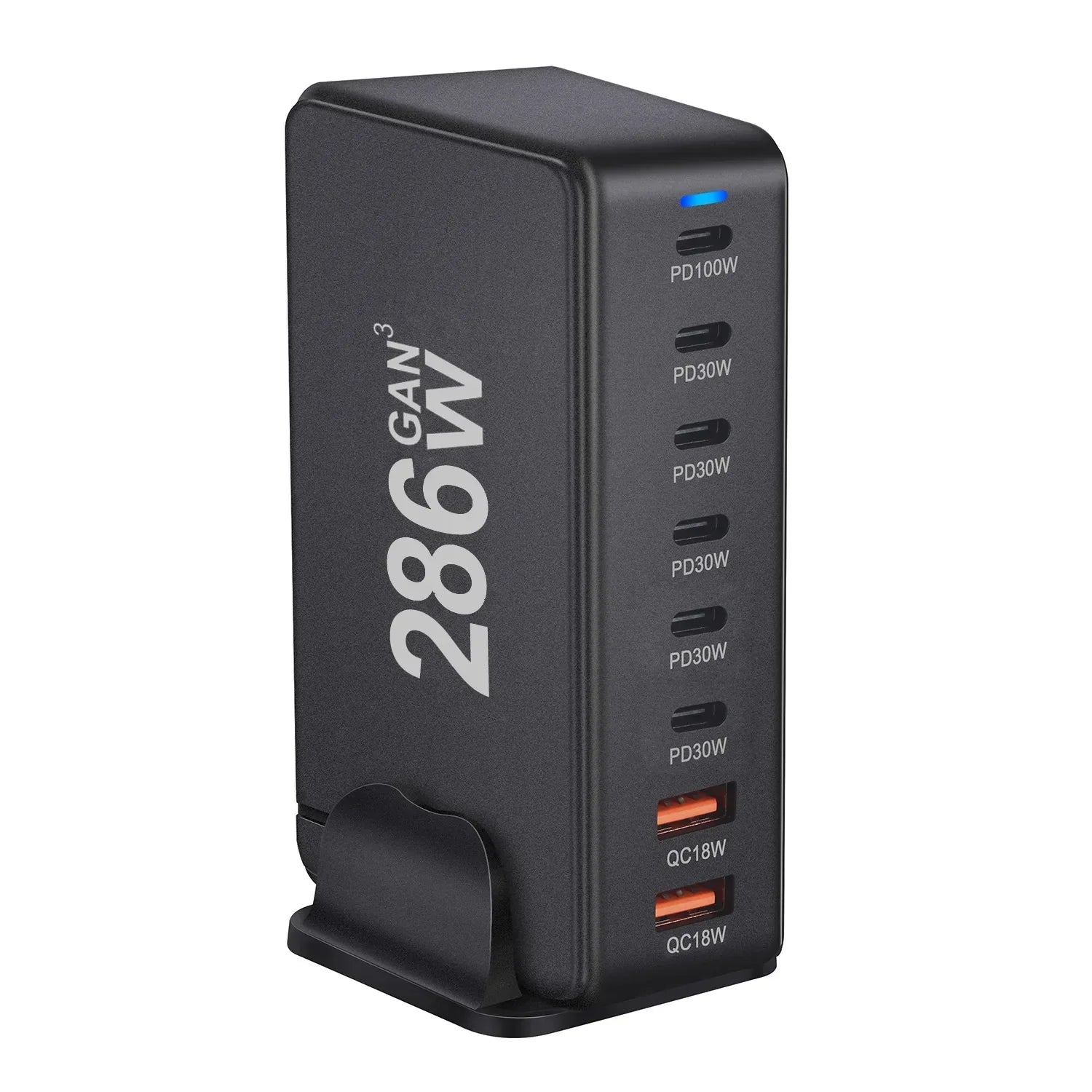 Multi-port USB charging station with 286W total power output.
