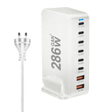 Multi-port USB charging station with ’286W’ printed on the side.
