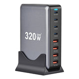 320W GaN 8-Port Fast Charging Stand - USB A / Type C Power Delivery PD Phone Charger