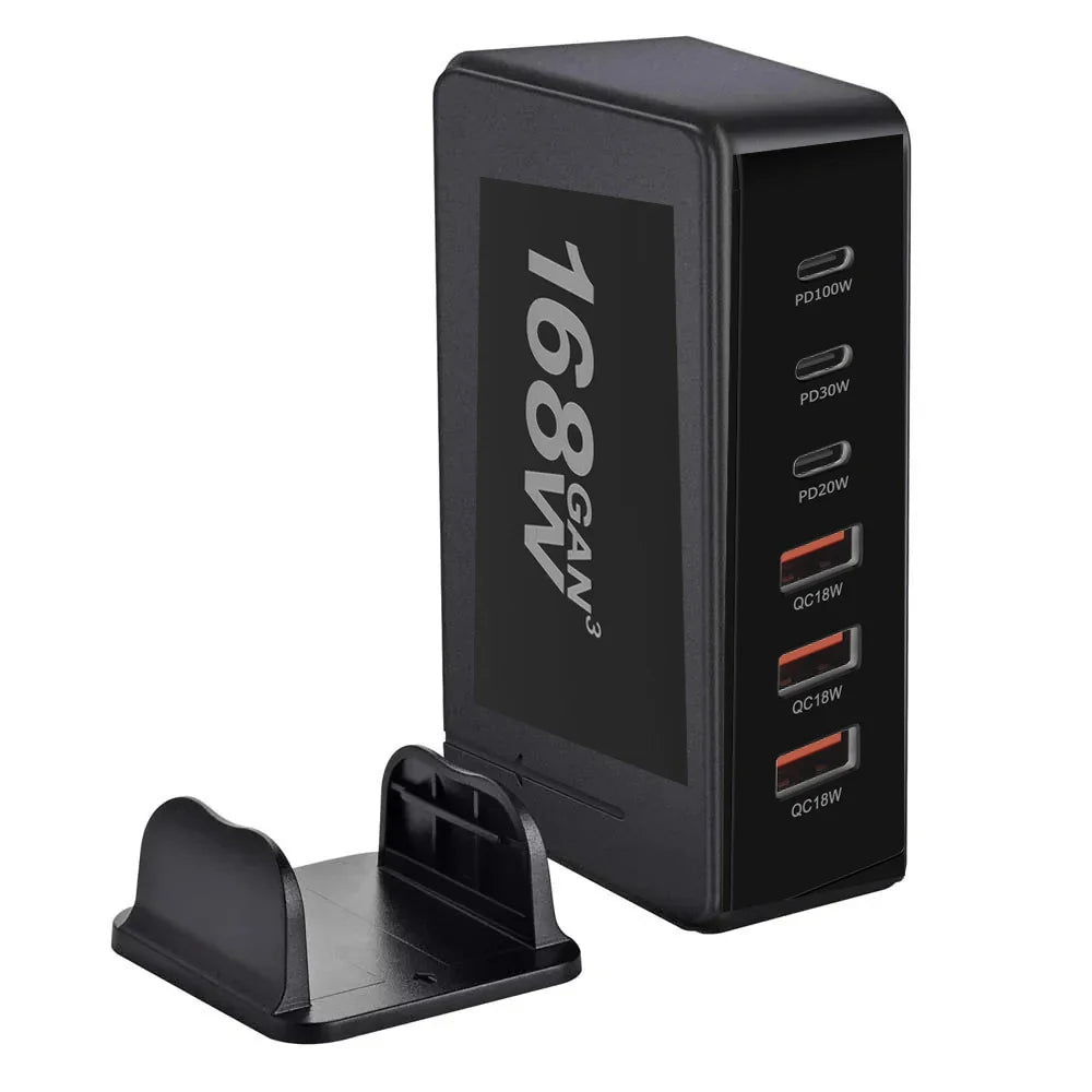 Multi-port USB charging station with a detachable stand.