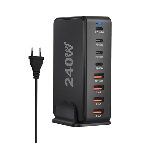 Multi-port USB charging station with various power output options.