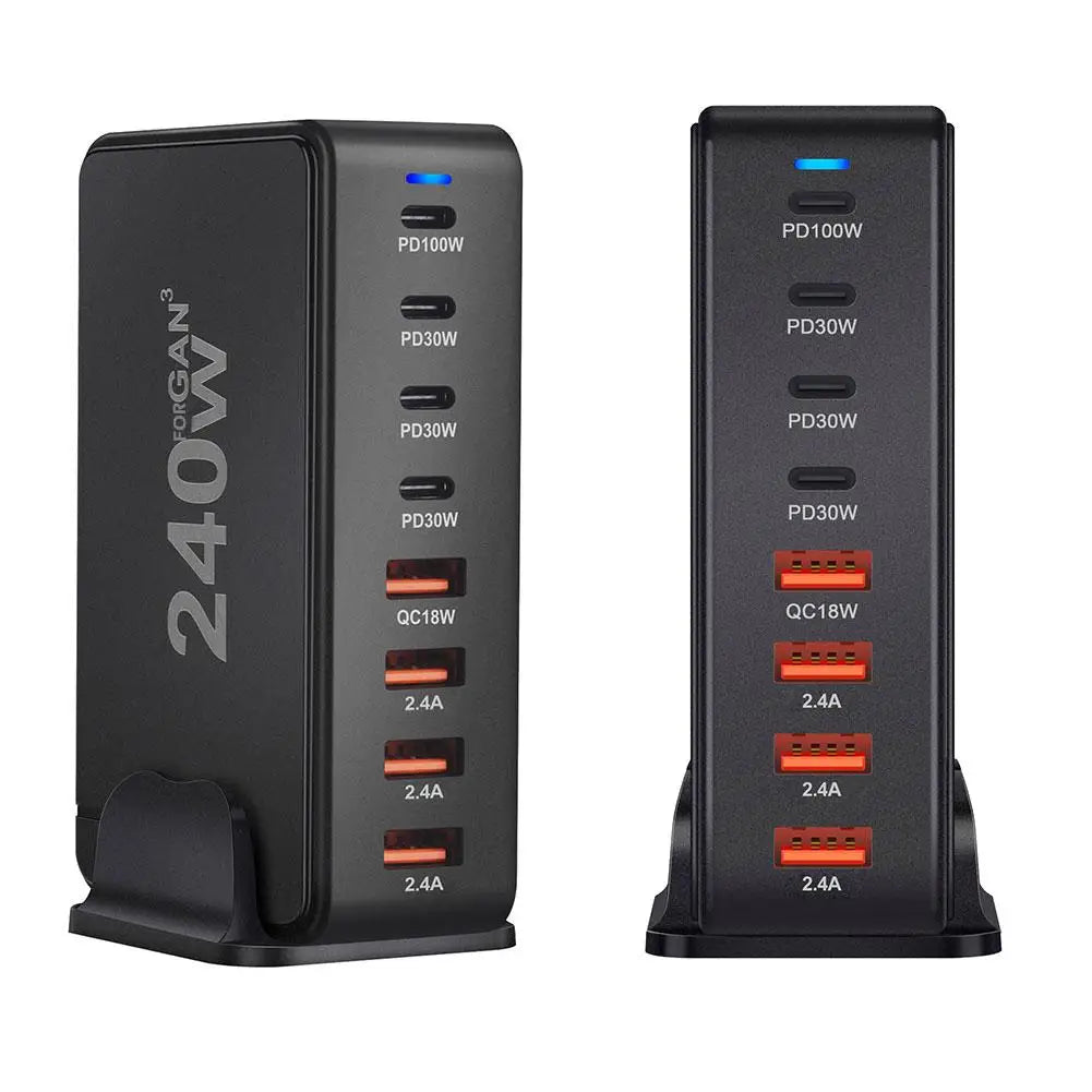 Multi-port USB charging station with various power output options.