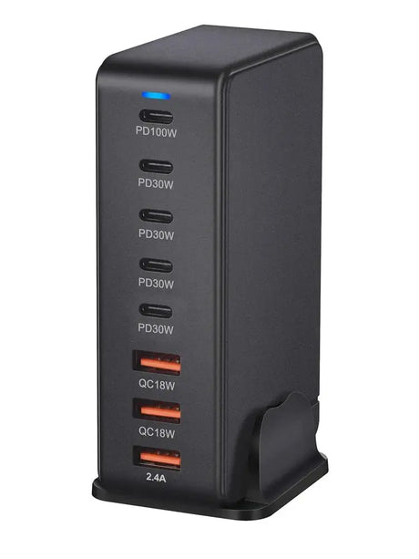 Multi-port USB charging station with various power outputs including PD and QC ports.