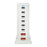 Multi-port USB charging station with various power delivery and quick charge options.