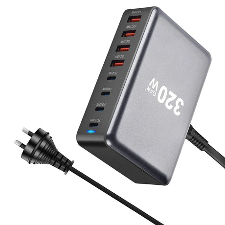 Multi-port USB charging station with a power cord.