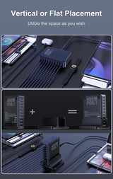 Multi-port USB charging station with vertical and horizontal placement options.