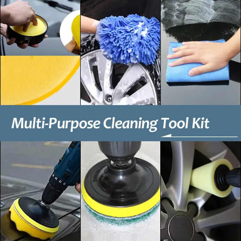 a col of images showing how to clean a car
