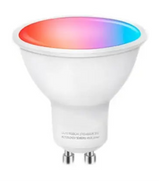 Multicolor LED smart light bulb with a GU10 base.