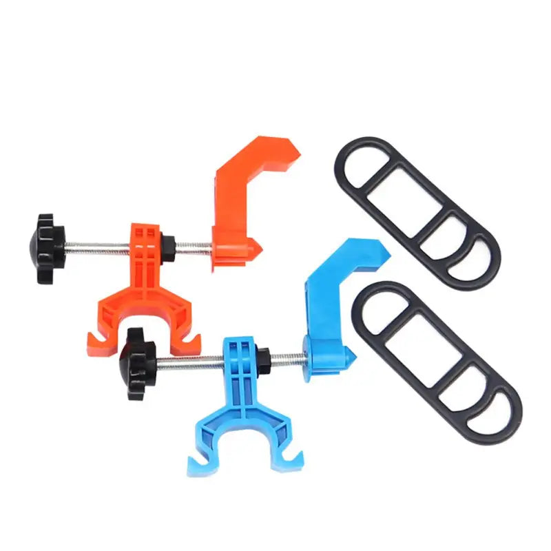a pair of orange and blue plastic clamps