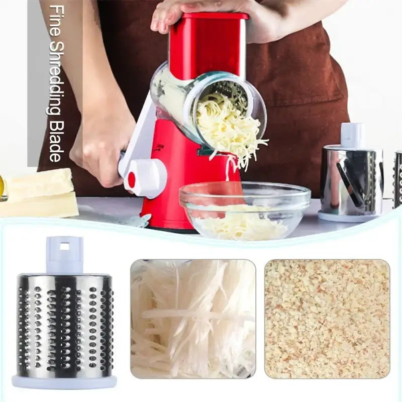 a woman is making food in a red blender